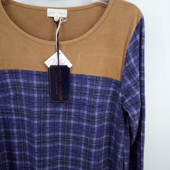 NWT Simply Southern Collection Midnight Montana Dress Elbow Pads Blue Plaid M - Picture 8 of 14
